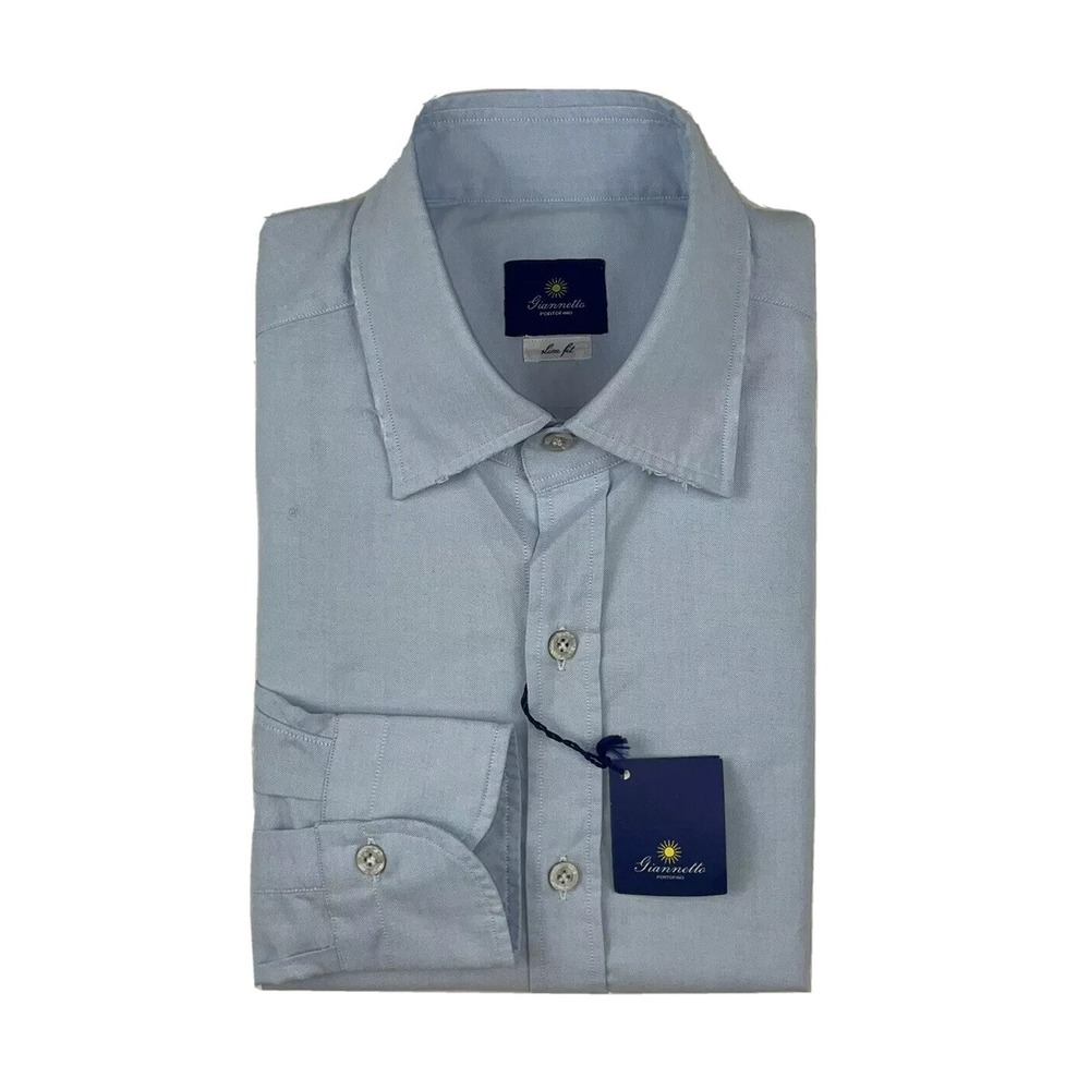 Giannetto Portofino Light Blue Cotton Mens Slim Fit Button Front Size 16/41 NWT